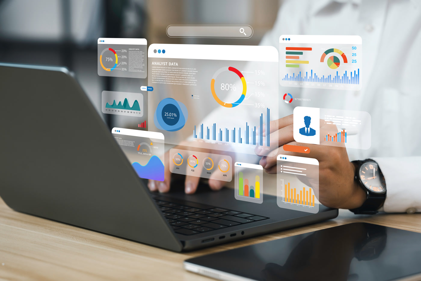 Laptop with workflow dashboards used to run follow-up